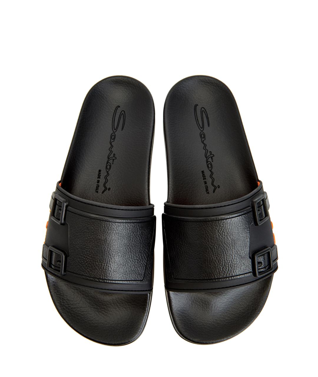 SANTONI Черные резиновые шлепанцы, фото 4