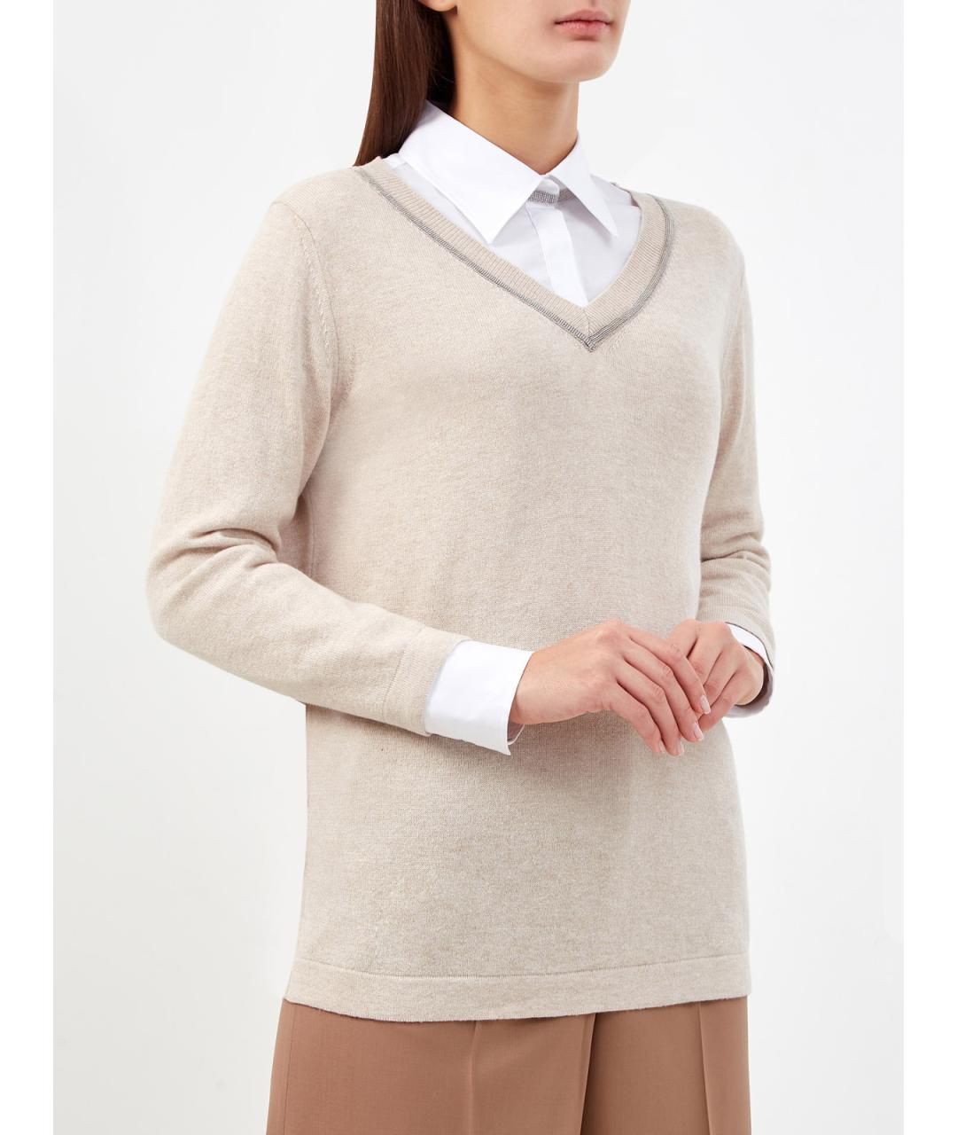 FABIANA FILIPPI Бежевый шерстяной джемпер / свитер, фото 3