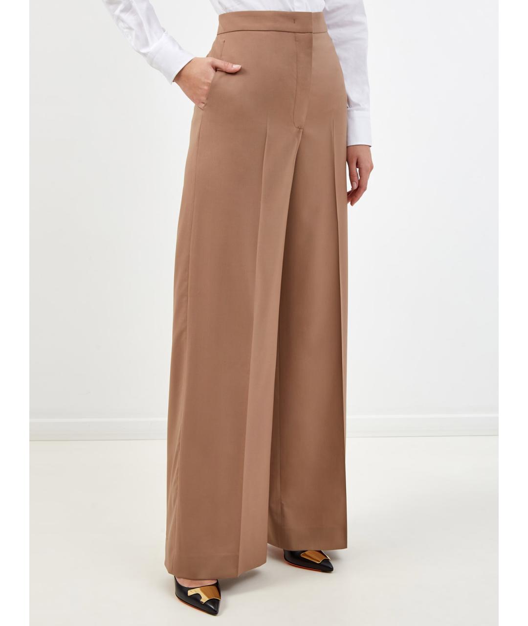 FABIANA FILIPPI Коричневые шерстяные прямые брюки, фото 3