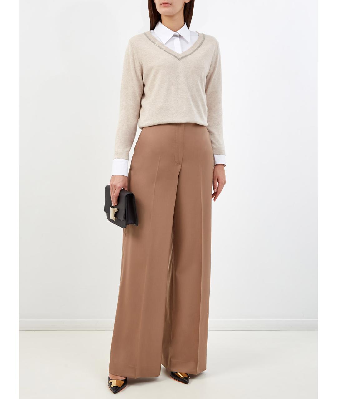 FABIANA FILIPPI Коричневые шерстяные прямые брюки, фото 2