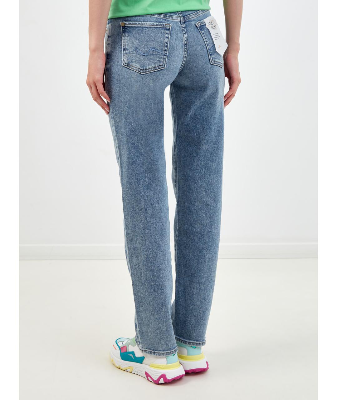 7 FOR ALL MANKIND Голубые хлопковые прямые джинсы, фото 4