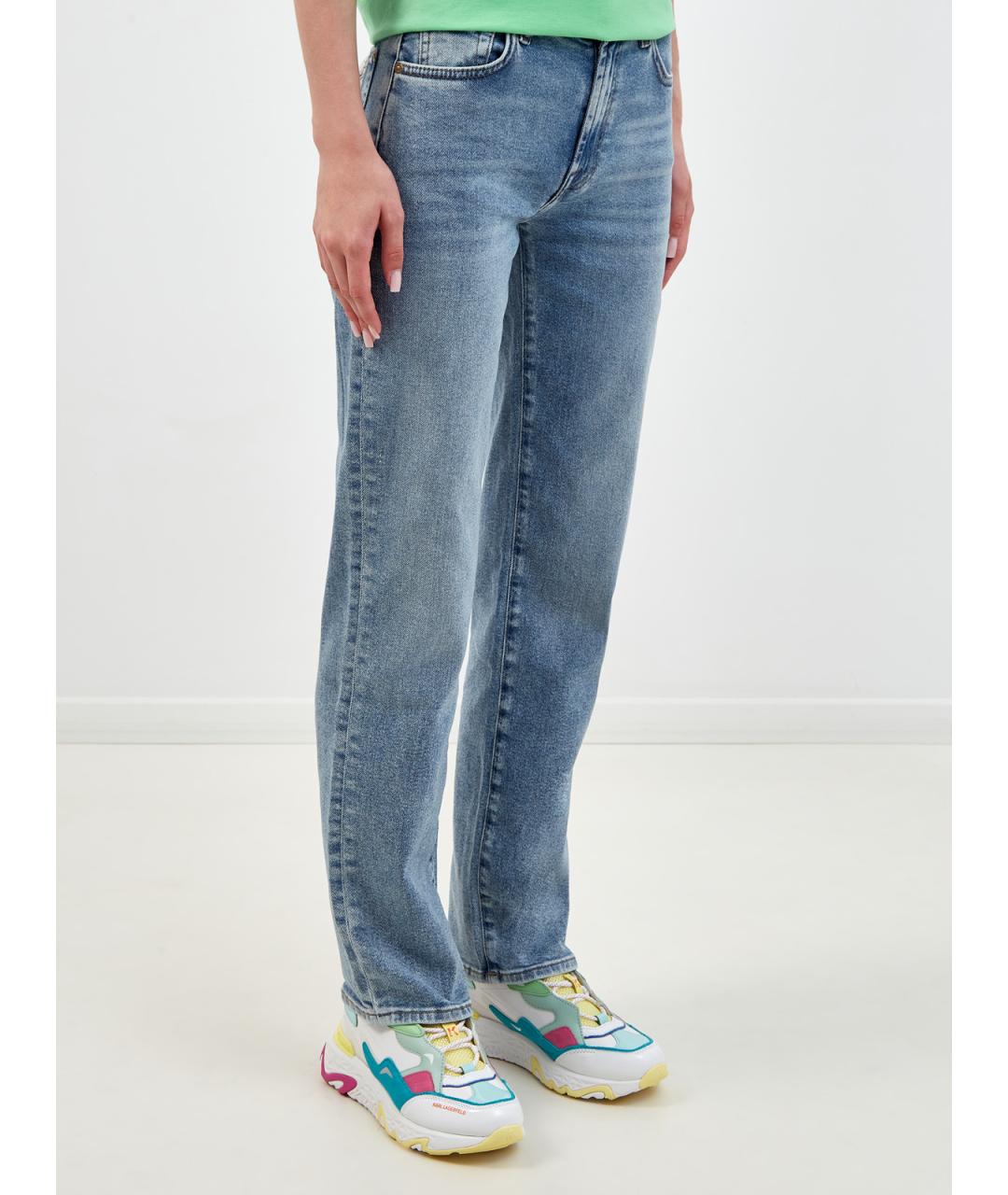 7 FOR ALL MANKIND Голубые хлопковые прямые джинсы, фото 3