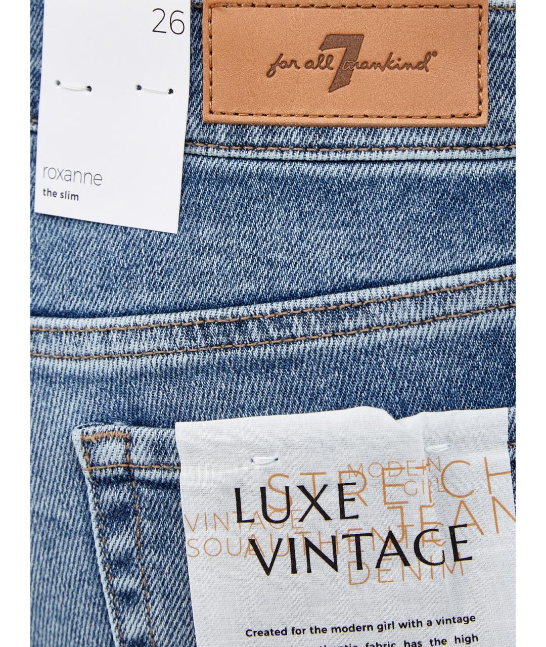 7 FOR ALL MANKIND Голубые хлопковые джинсы слим, фото 5