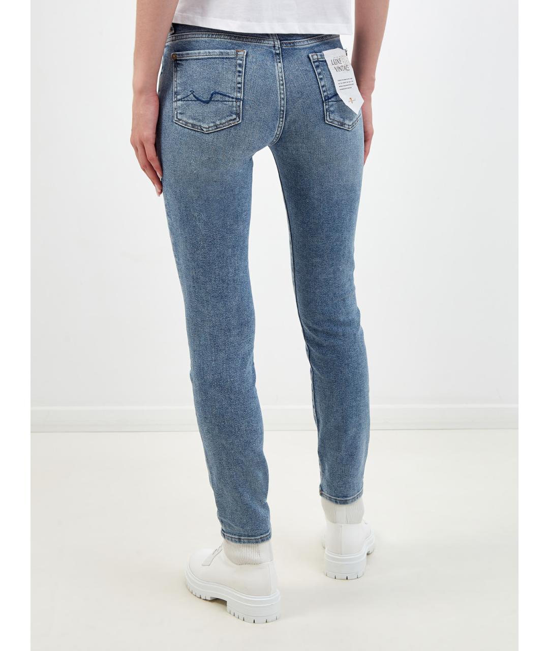 7 FOR ALL MANKIND Голубые хлопковые джинсы слим, фото 4
