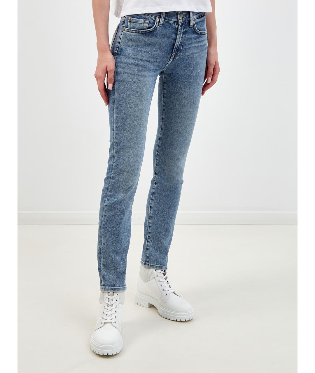7 FOR ALL MANKIND Голубые хлопковые джинсы слим, фото 3
