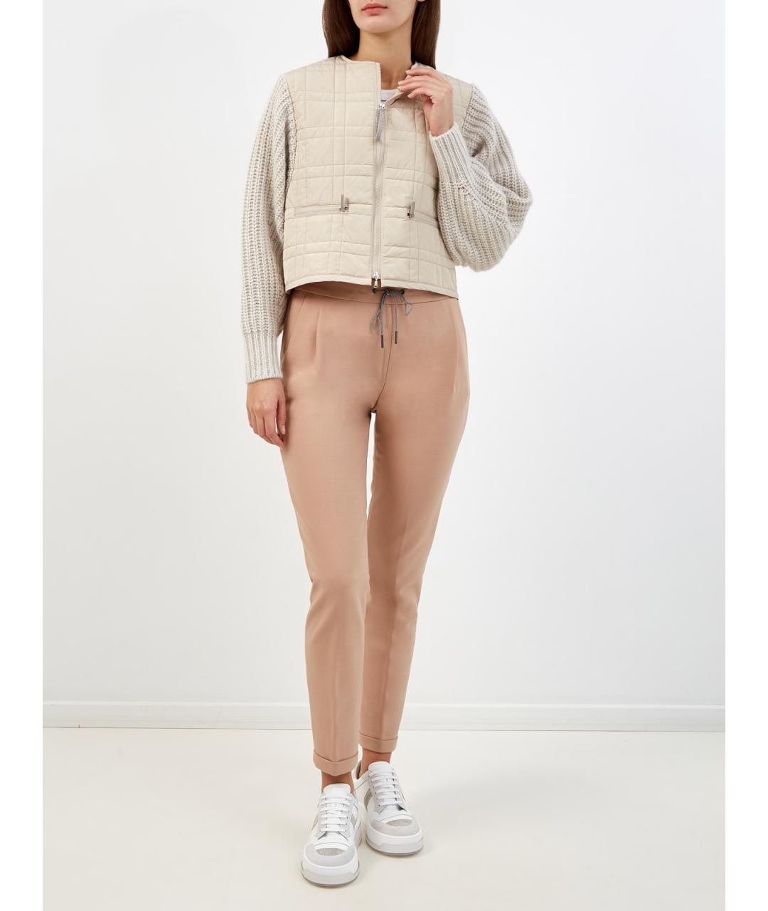 FABIANA FILIPPI Бежевые полиэстеровые прямые брюки, фото 2