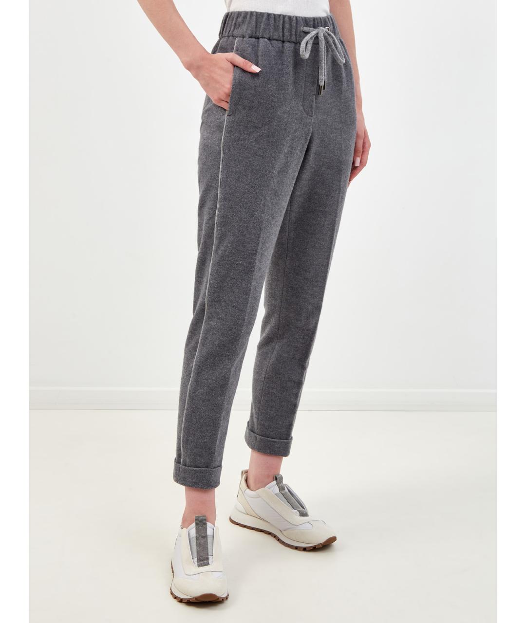 PESERICO Серые хлопковые брюки узкие, фото 3