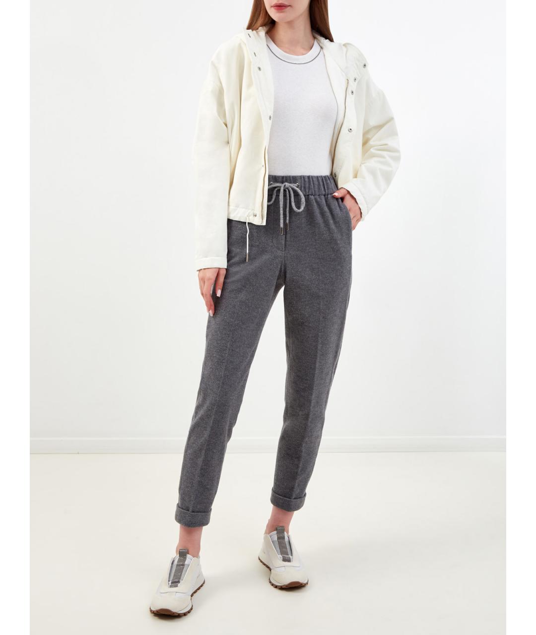 PESERICO Серые хлопковые брюки узкие, фото 2