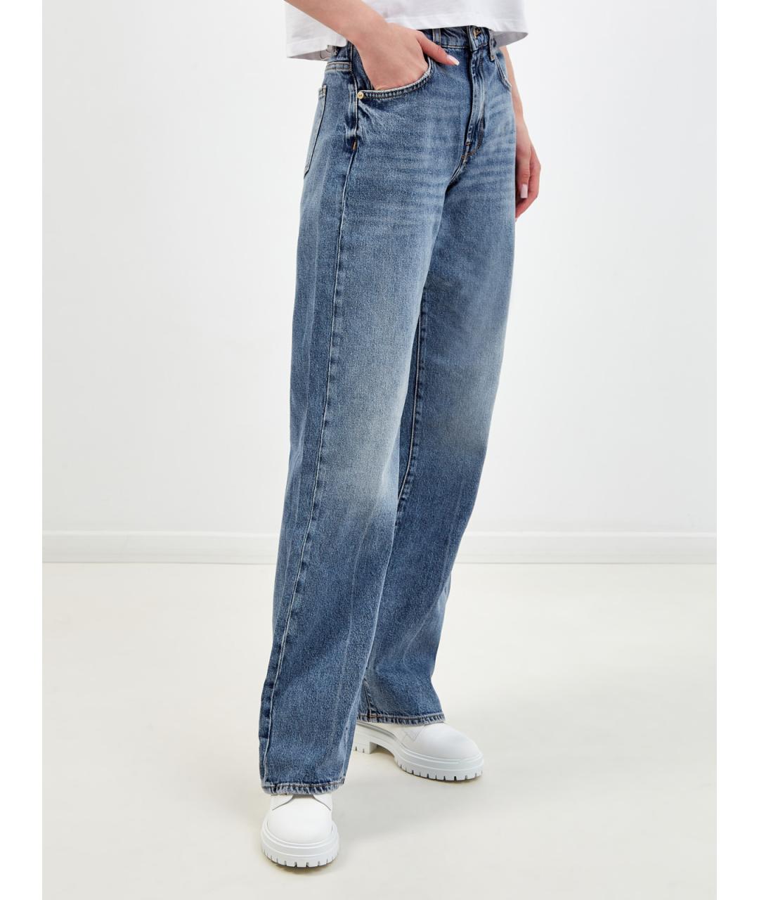 7 FOR ALL MANKIND Синие хлопковые прямые джинсы, фото 3