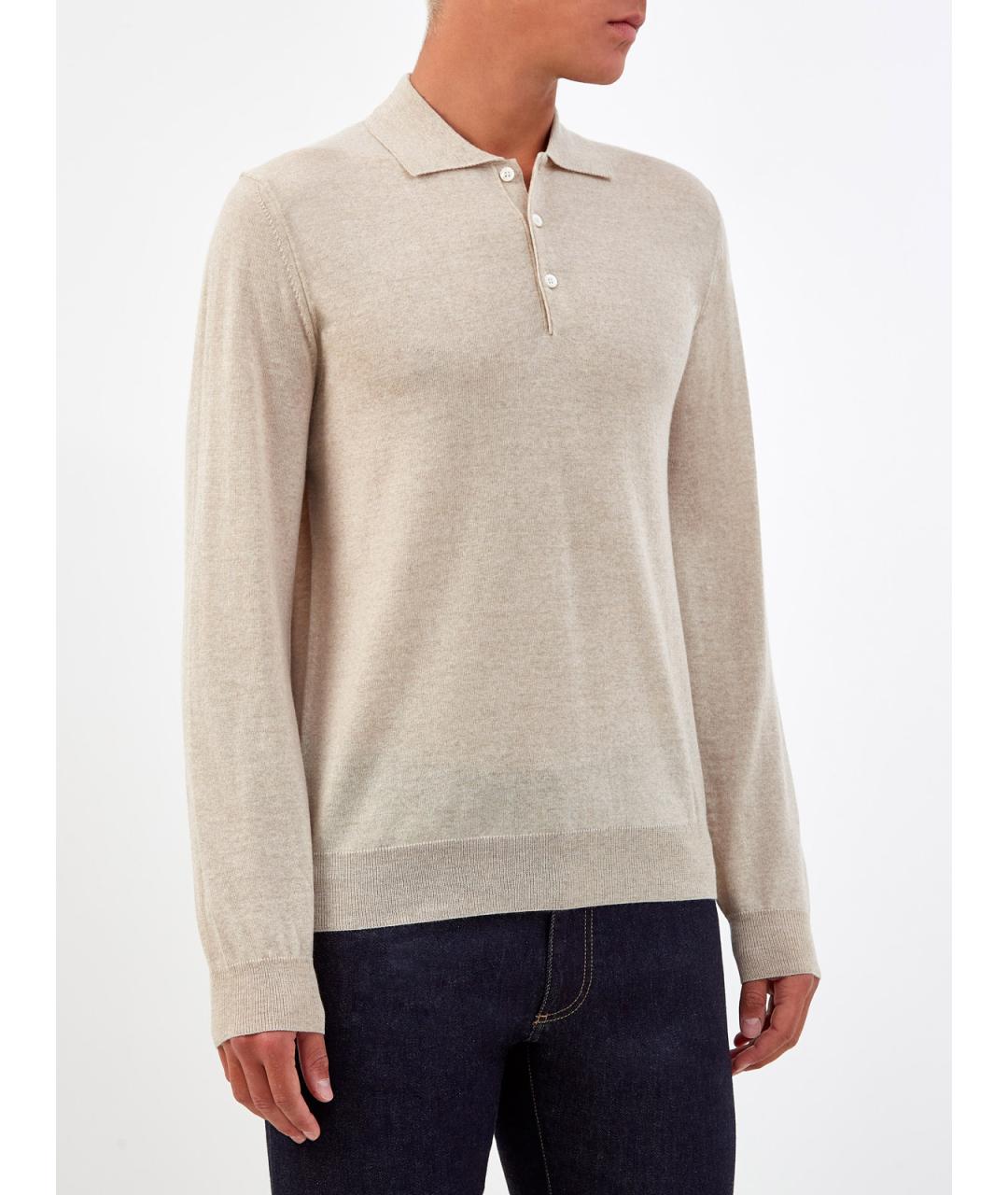 CANALI Бежевое поло с длинным рукавом, фото 3