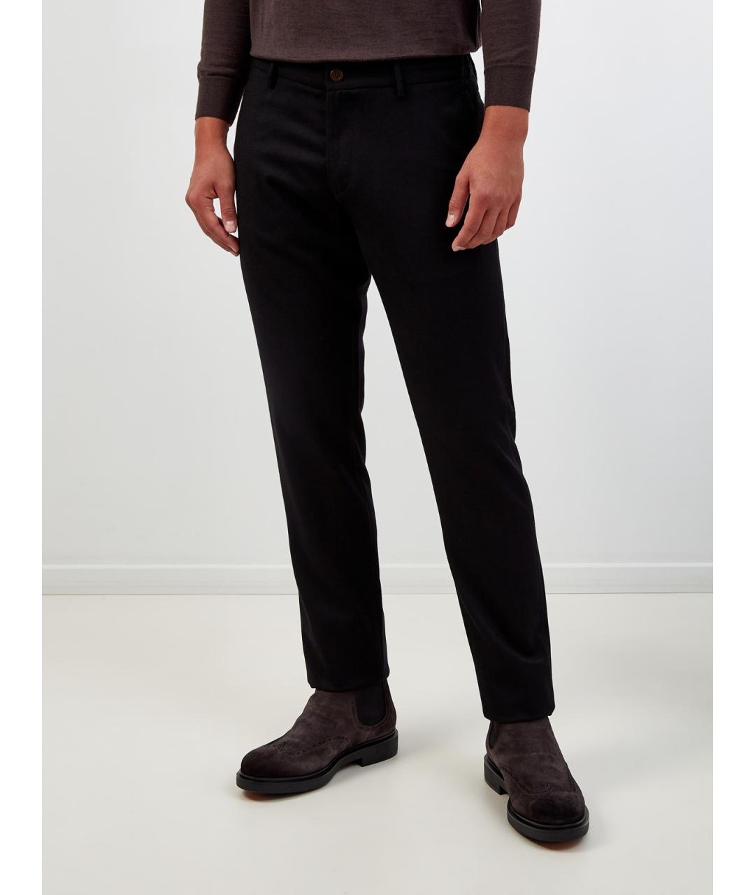 CANALI Черные шерстяные повседневные брюки, фото 3
