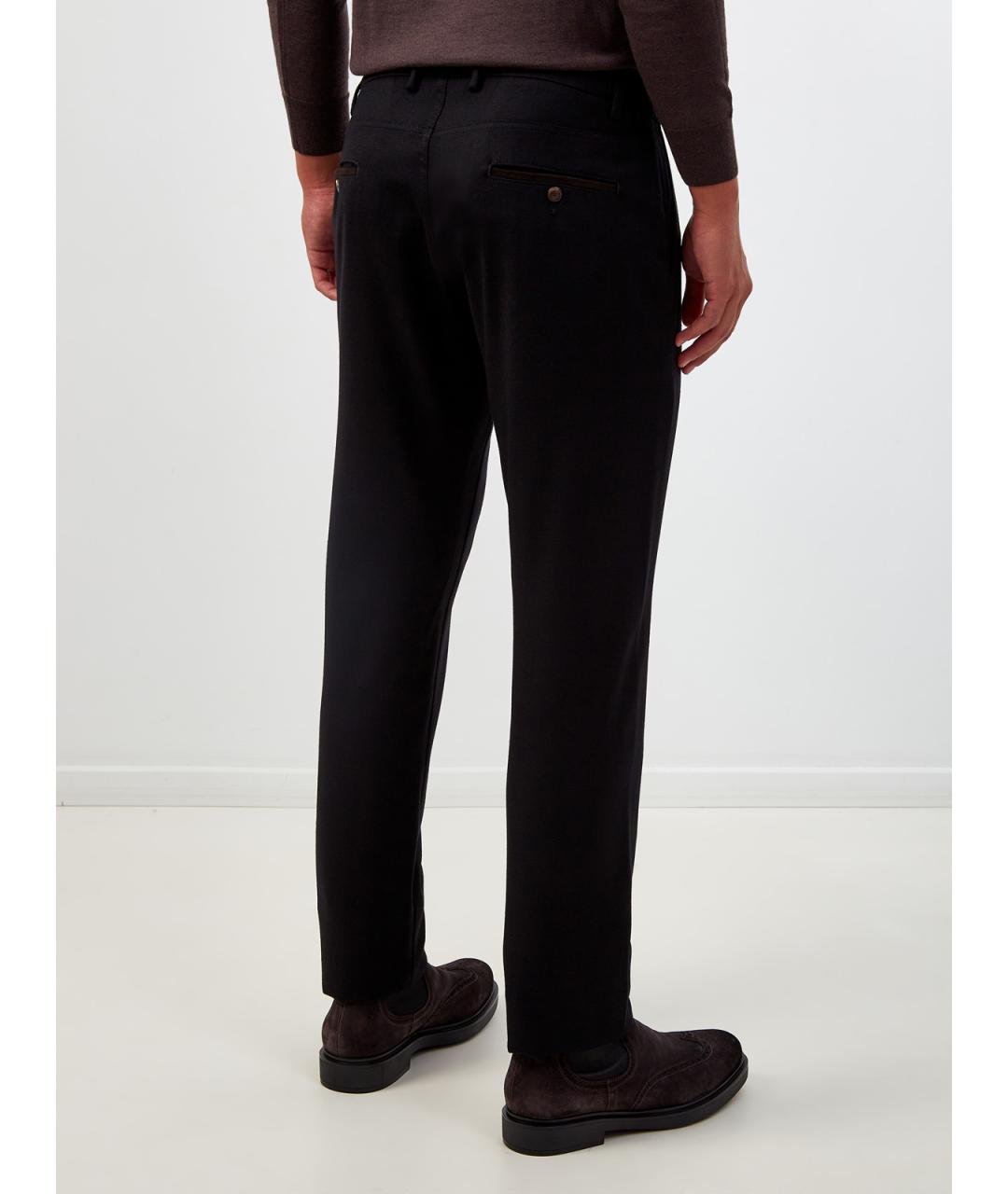 CANALI Черные шерстяные повседневные брюки, фото 4