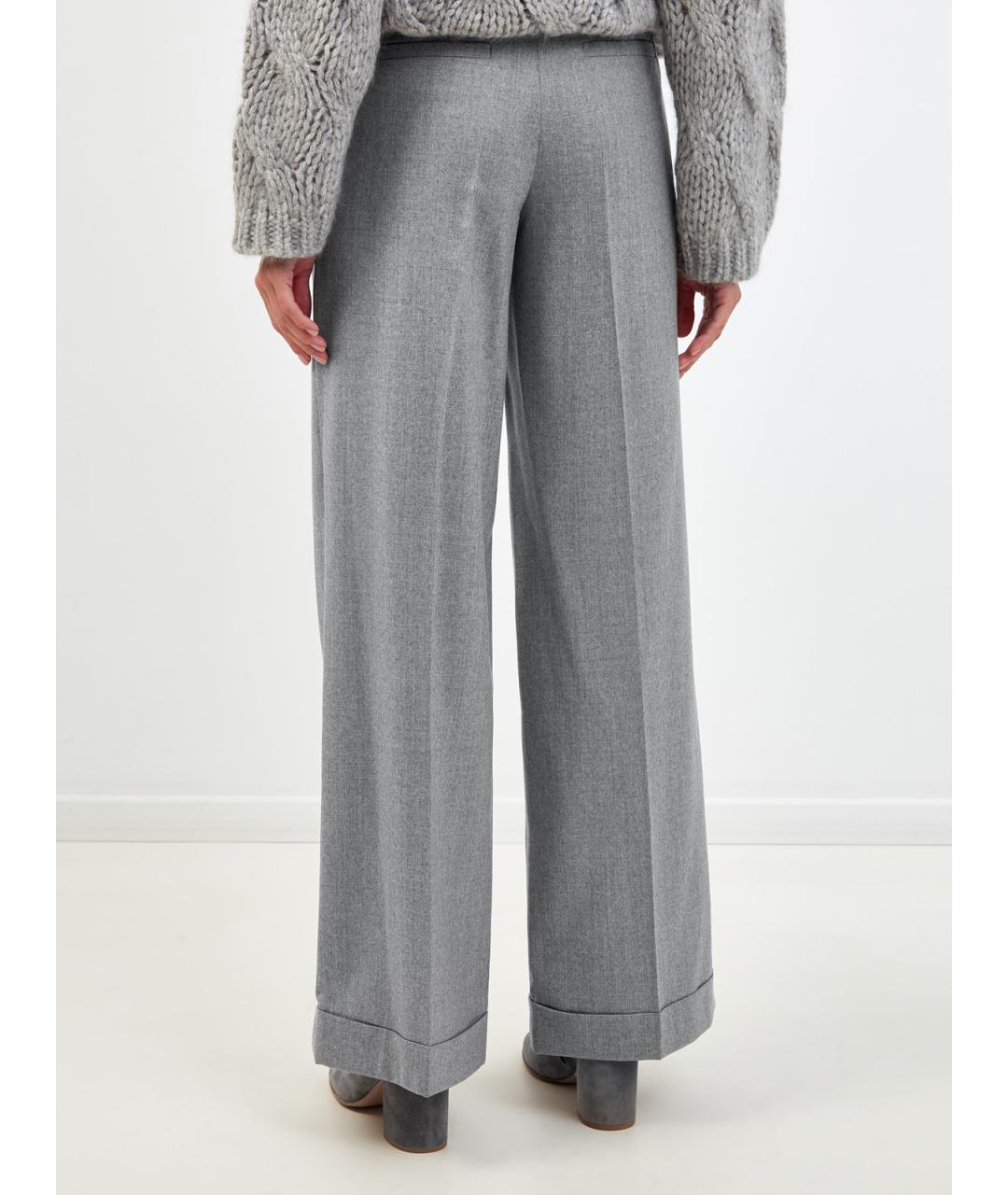 BRUNELLO CUCINELLI Серые шерстяные прямые брюки, фото 4