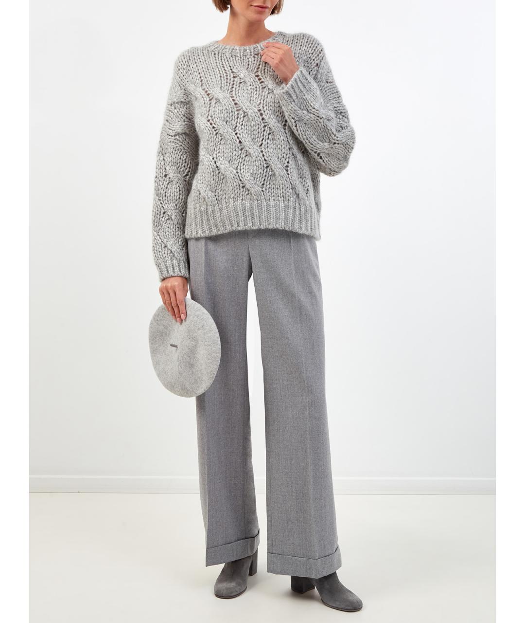 BRUNELLO CUCINELLI Серые шерстяные прямые брюки, фото 2