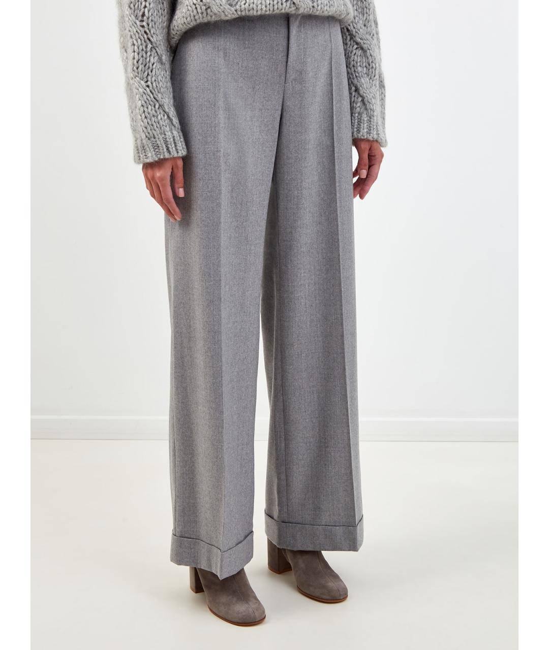 BRUNELLO CUCINELLI Серые шерстяные прямые брюки, фото 3