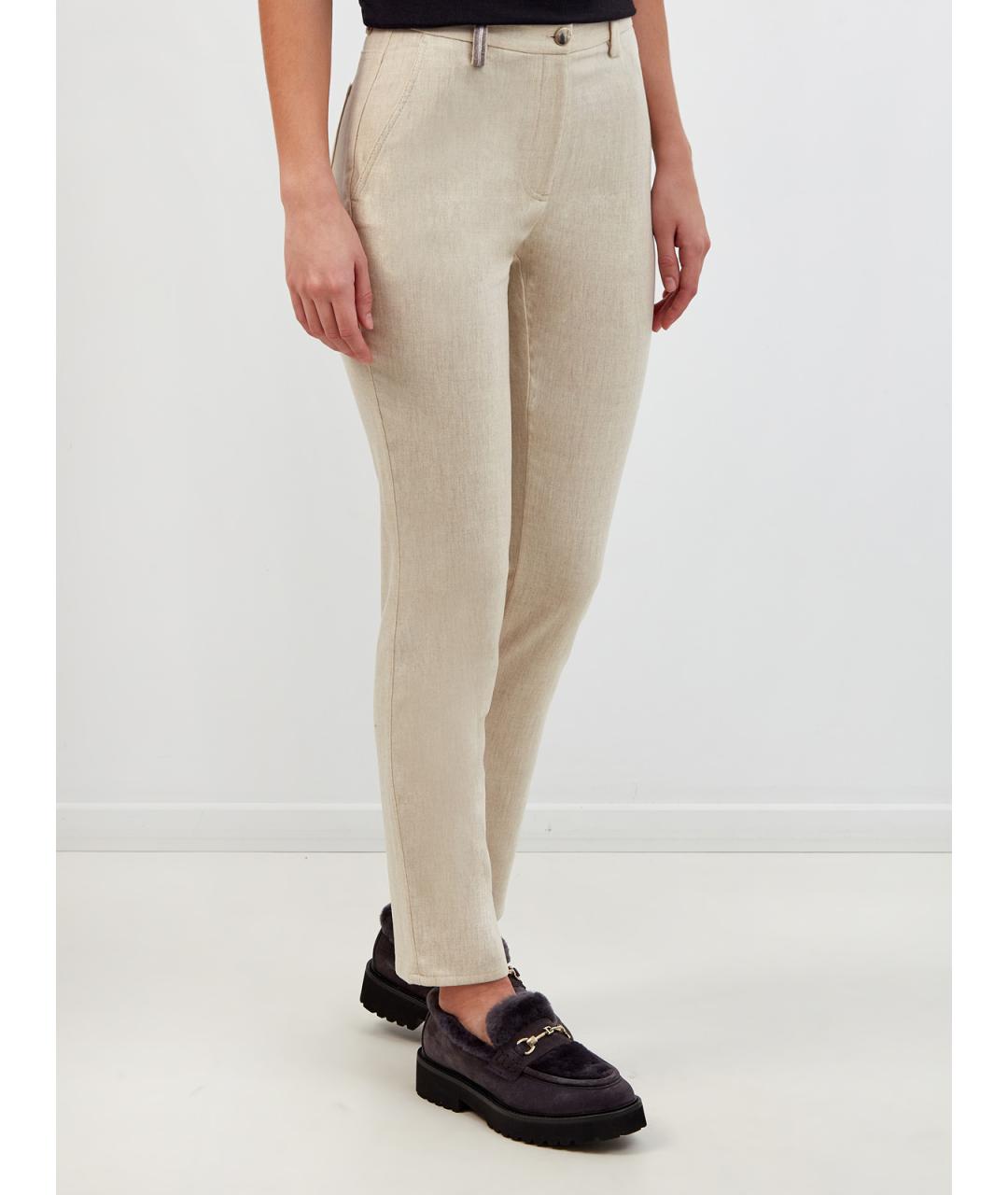 LORENA ANTONIAZZI Бежевые шерстяные брюки узкие, фото 3