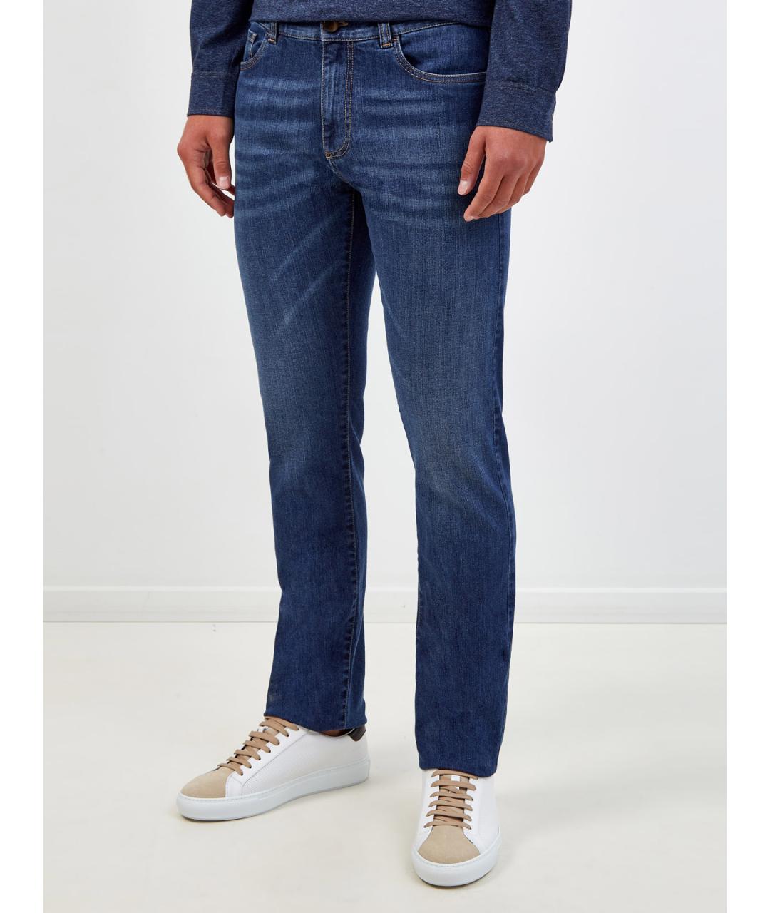CANALI Синие хлопковые прямые джинсы, фото 3