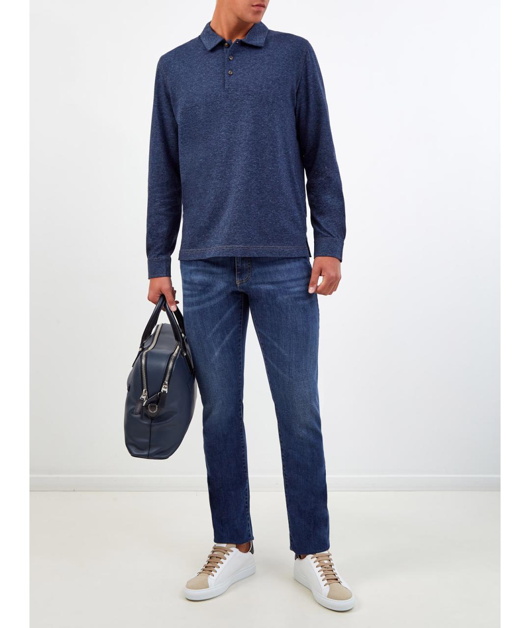 CANALI Синие хлопковые прямые джинсы, фото 2