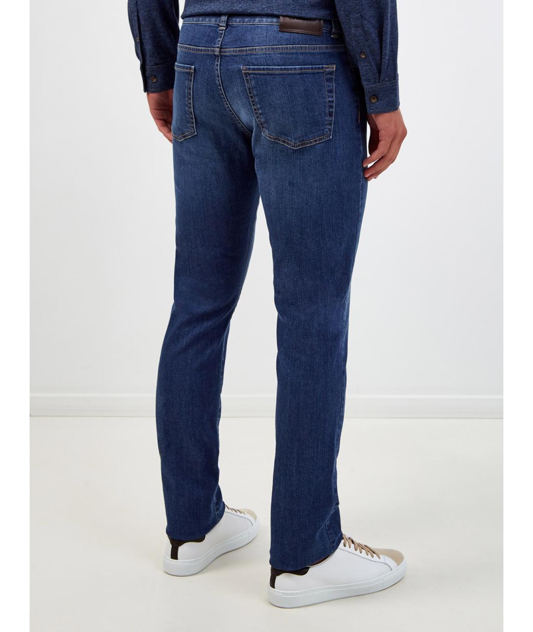 CANALI Синие хлопковые прямые джинсы, фото 4