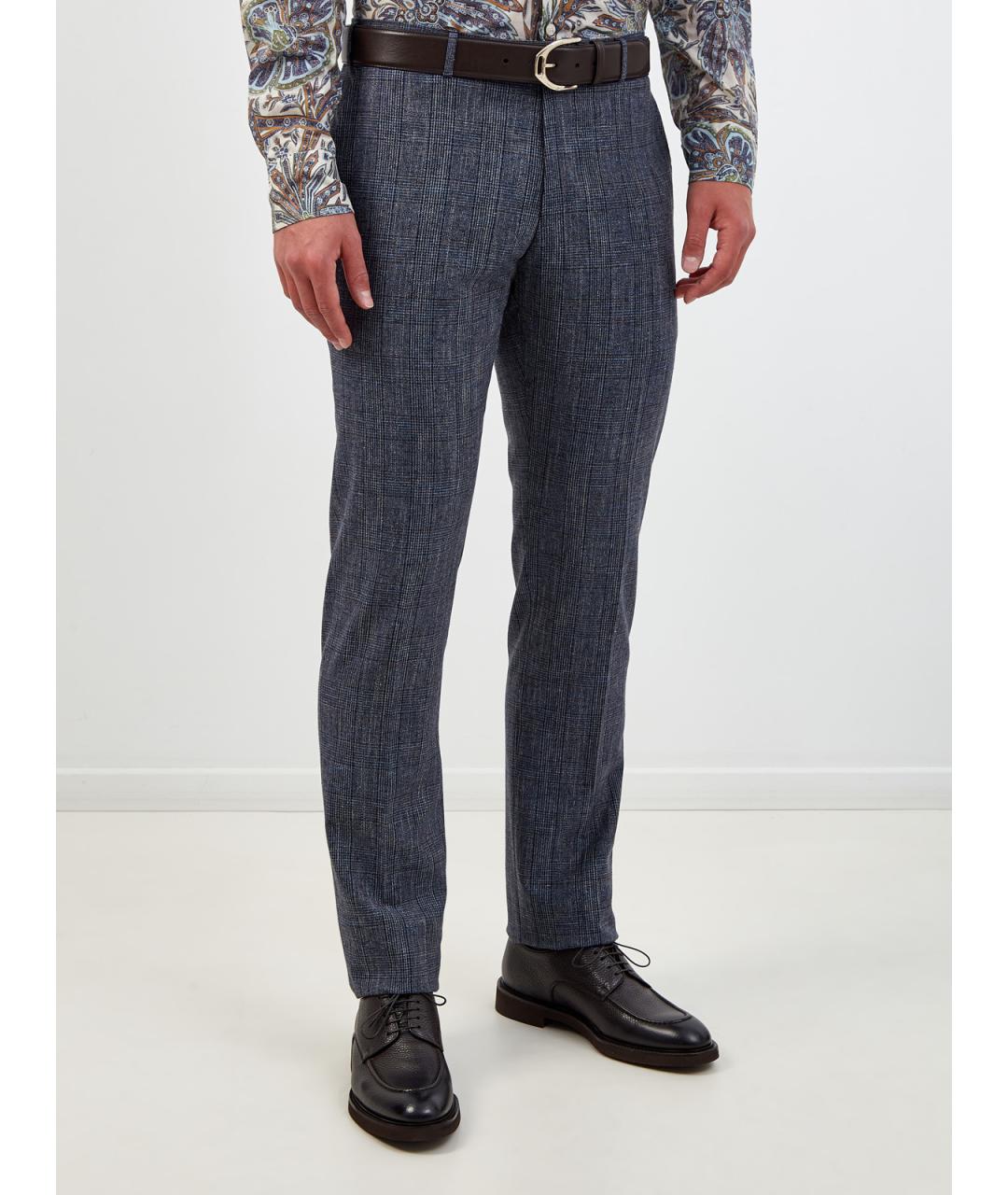 ETRO Синие шерстяные классические брюки, фото 3