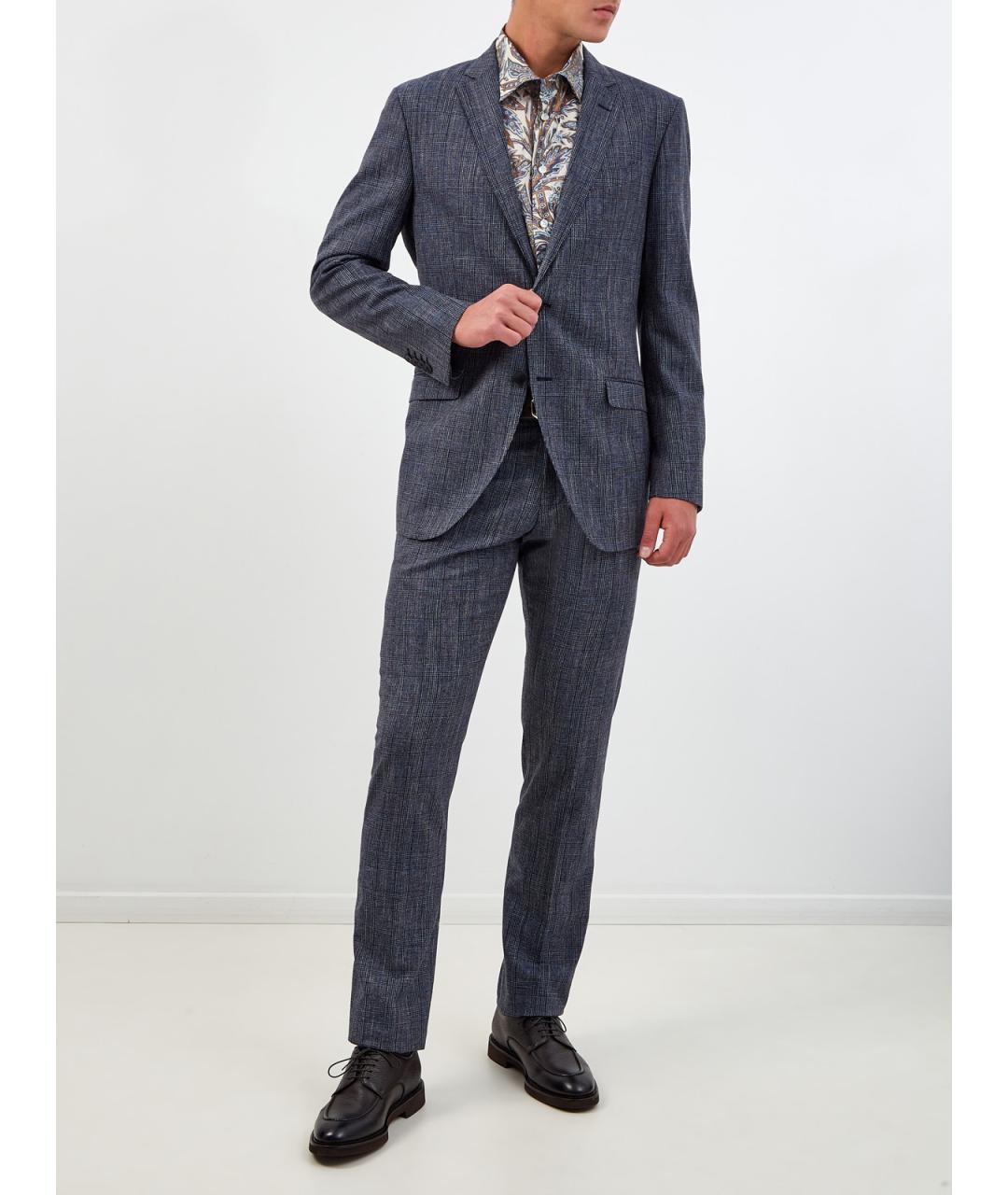 ETRO Синие шерстяные классические брюки, фото 2