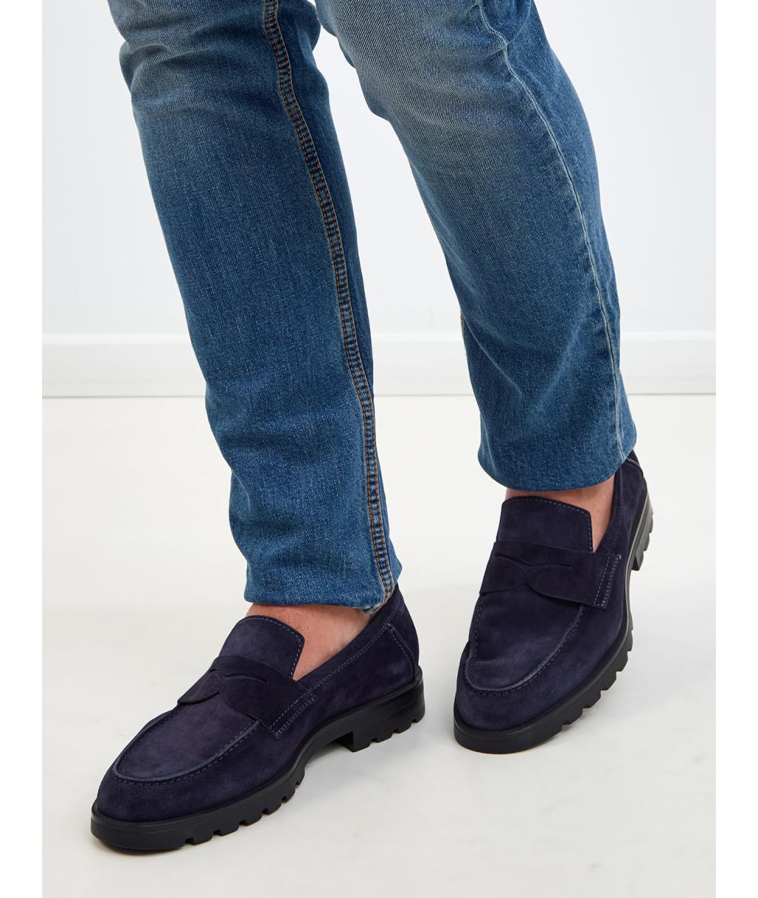 SANTONI Темно-синие замшевые лоферы, фото 2
