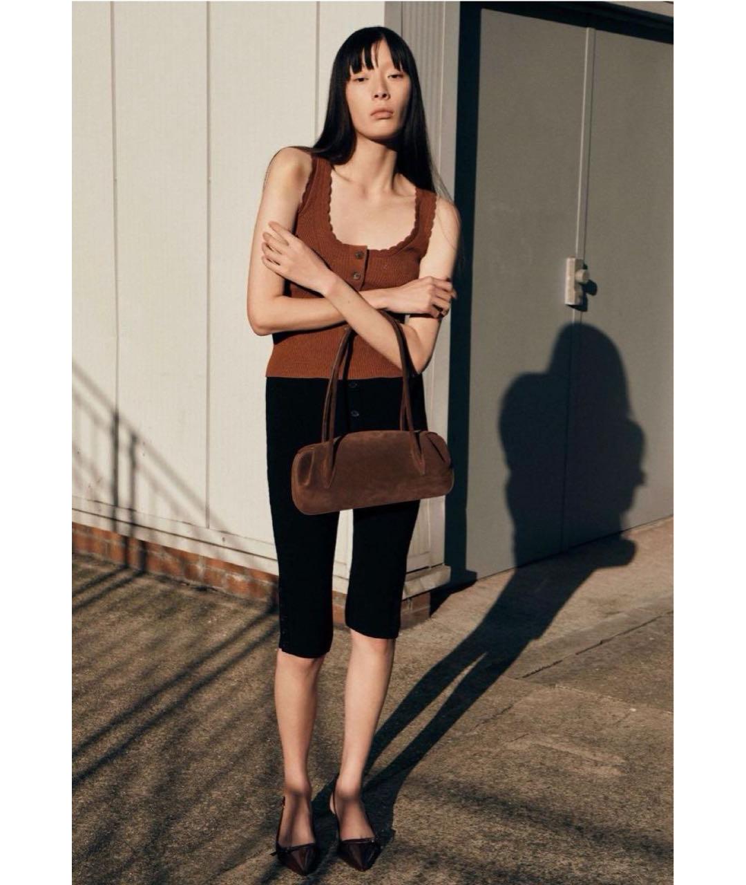 YUZEFI Коричневая замшевая сумка с короткими ручками, фото 3