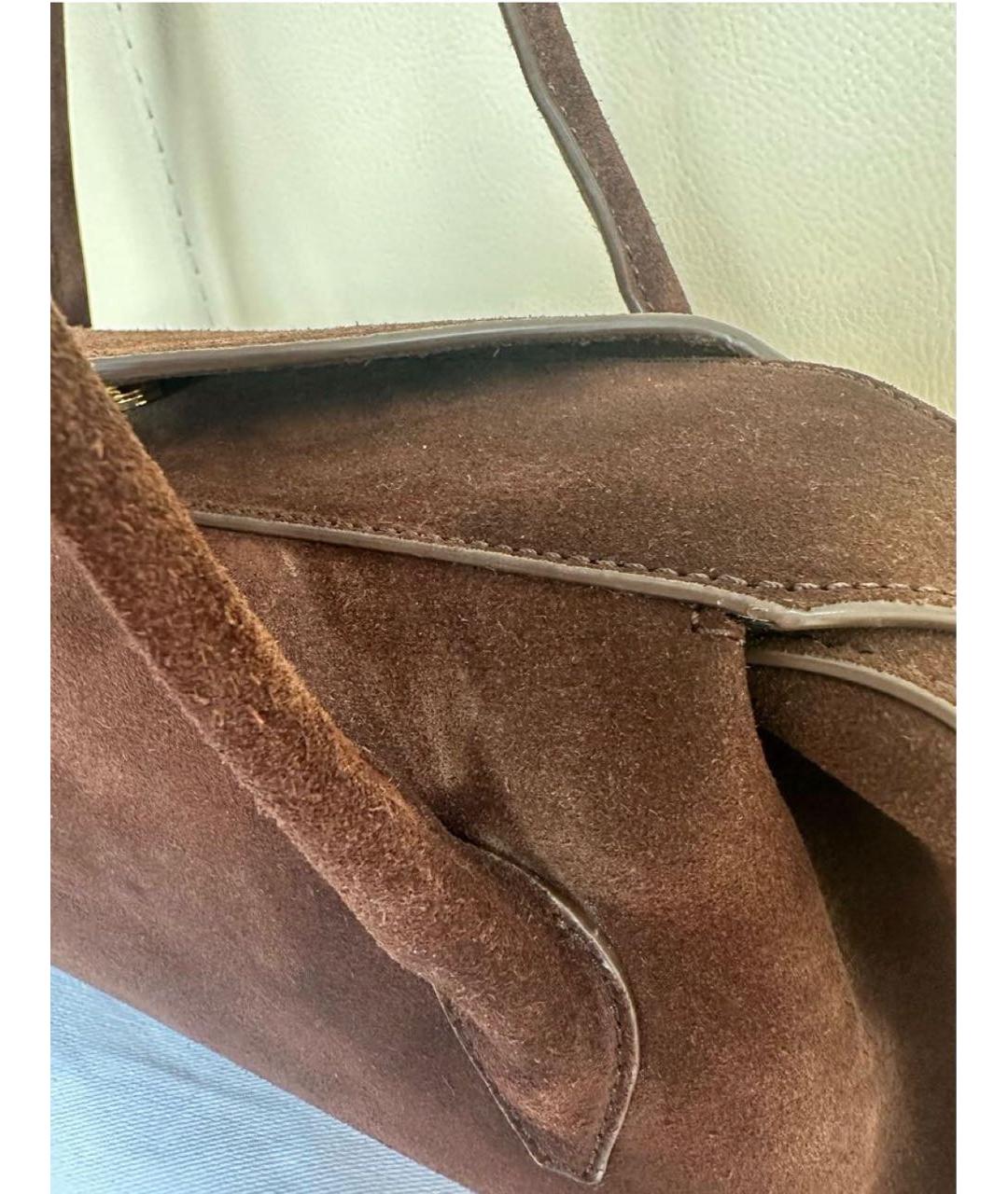 YUZEFI Коричневая замшевая сумка с короткими ручками, фото 5