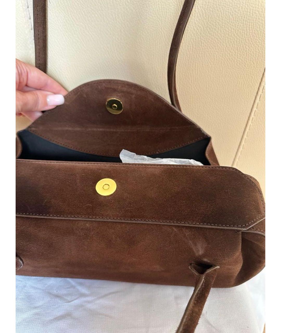 YUZEFI Коричневая замшевая сумка с короткими ручками, фото 4