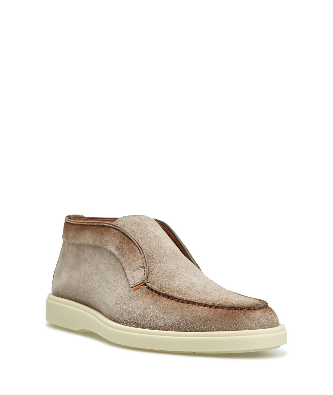 SANTONI Бежевые замшевые низкие ботинки, фото 3