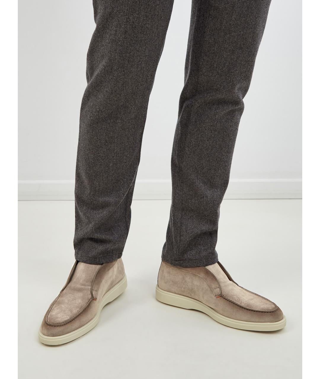 SANTONI Бежевые замшевые низкие ботинки, фото 2