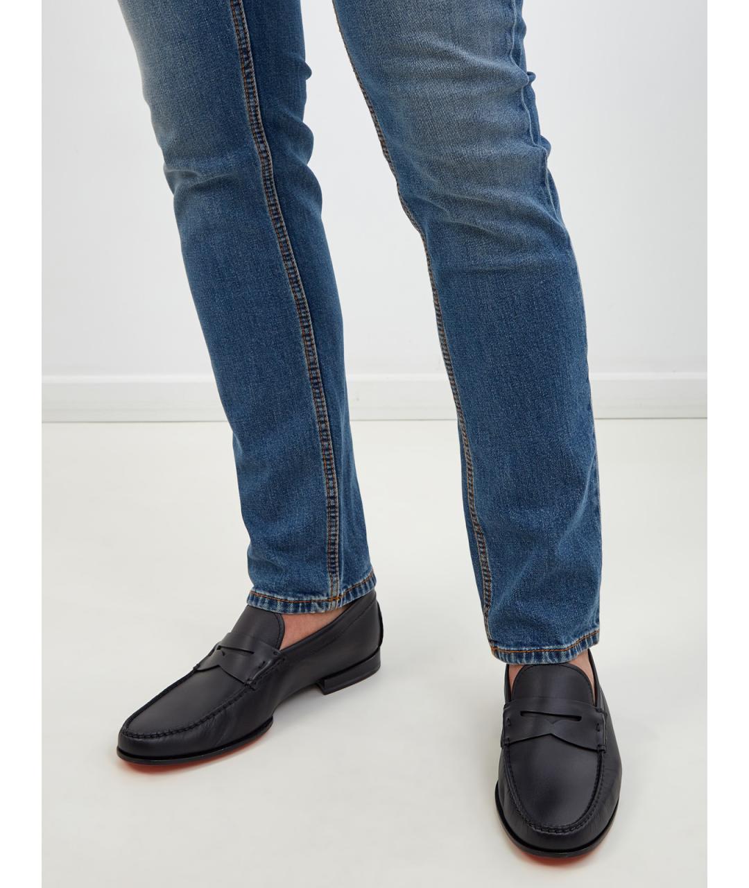 SANTONI Черные кожаные лоферы, фото 2