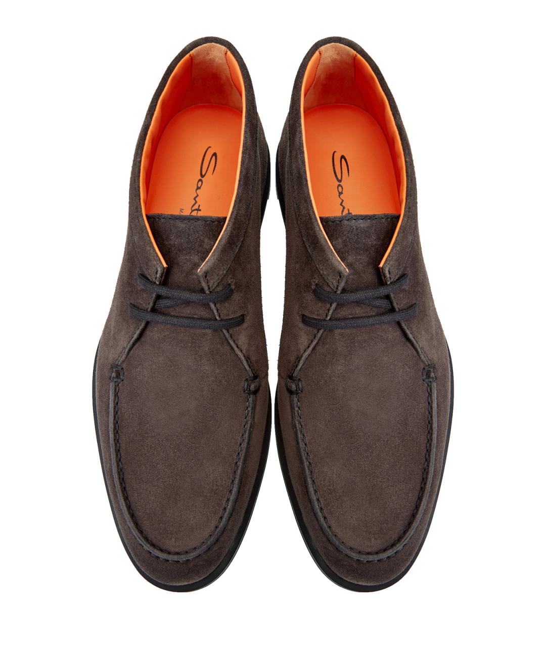SANTONI Коричневые замшевые низкие ботинки, фото 5
