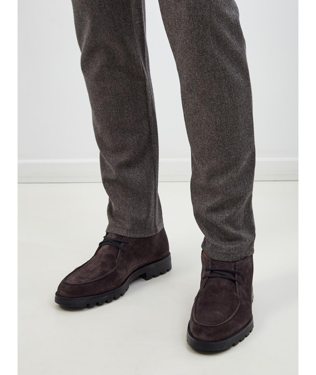 SANTONI Коричневые замшевые низкие ботинки, фото 2