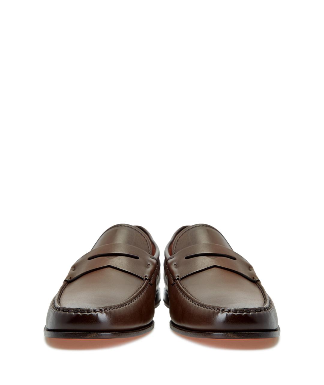 SANTONI Коричневые кожаные лоферы, фото 6