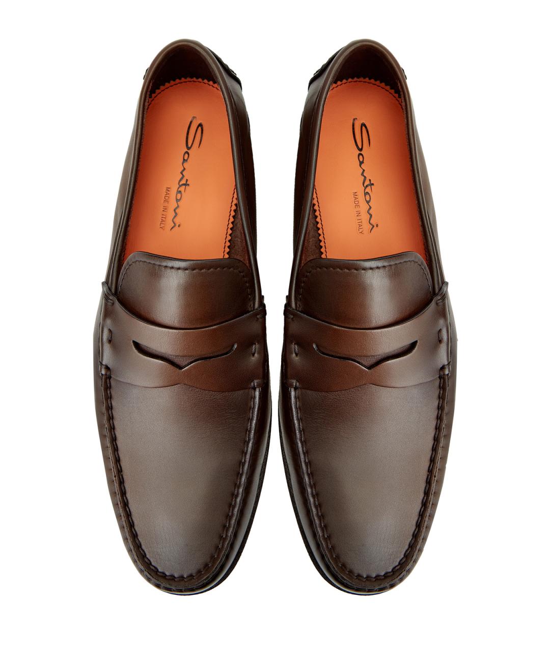 SANTONI Коричневые кожаные лоферы, фото 5
