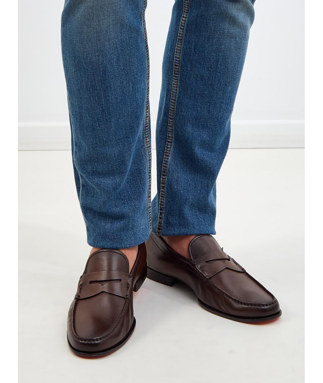 SANTONI Коричневые кожаные лоферы, фото 2