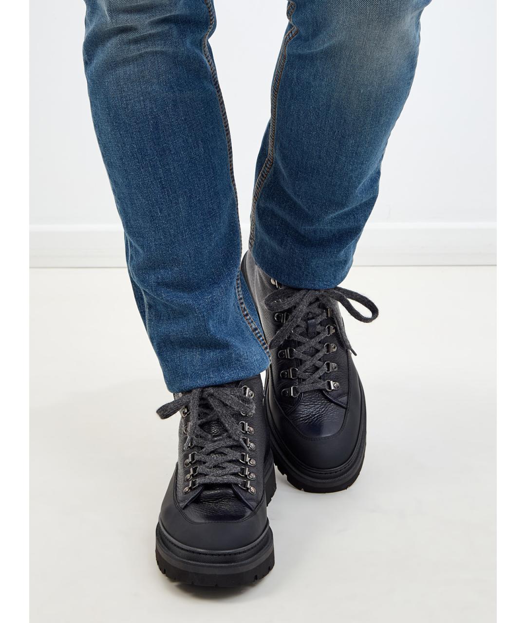 BARRETT Темно-синие кожаные высокие ботинки, фото 2