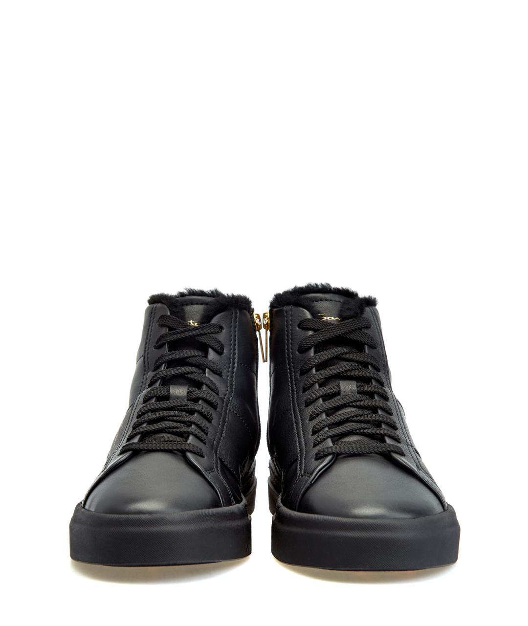 SANTONI Черные кожаные высокие кроссовки / кеды, фото 6