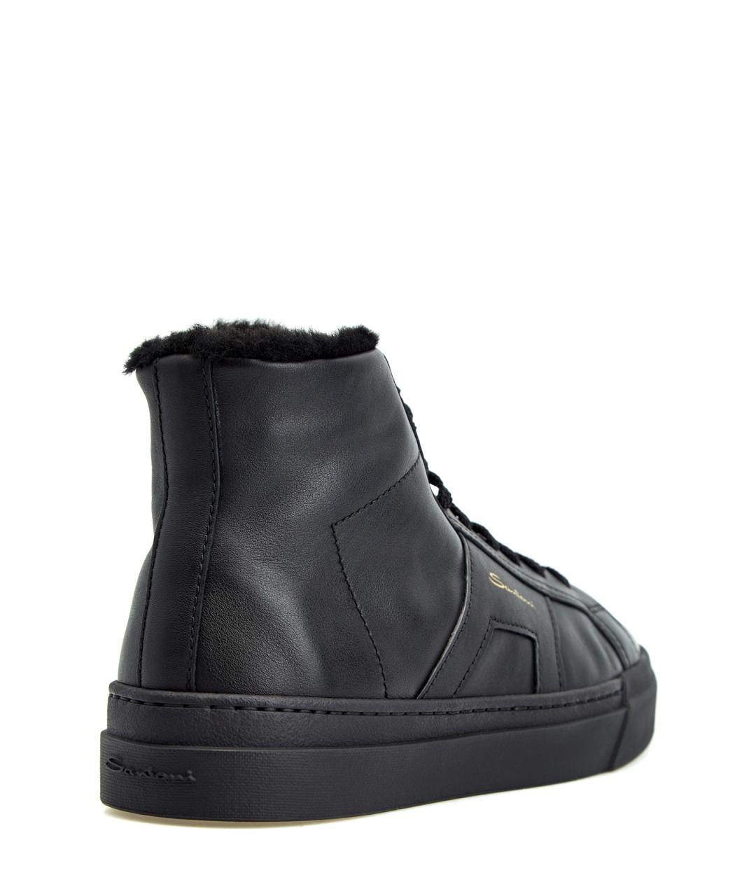 SANTONI Черные кожаные высокие кроссовки / кеды, фото 4