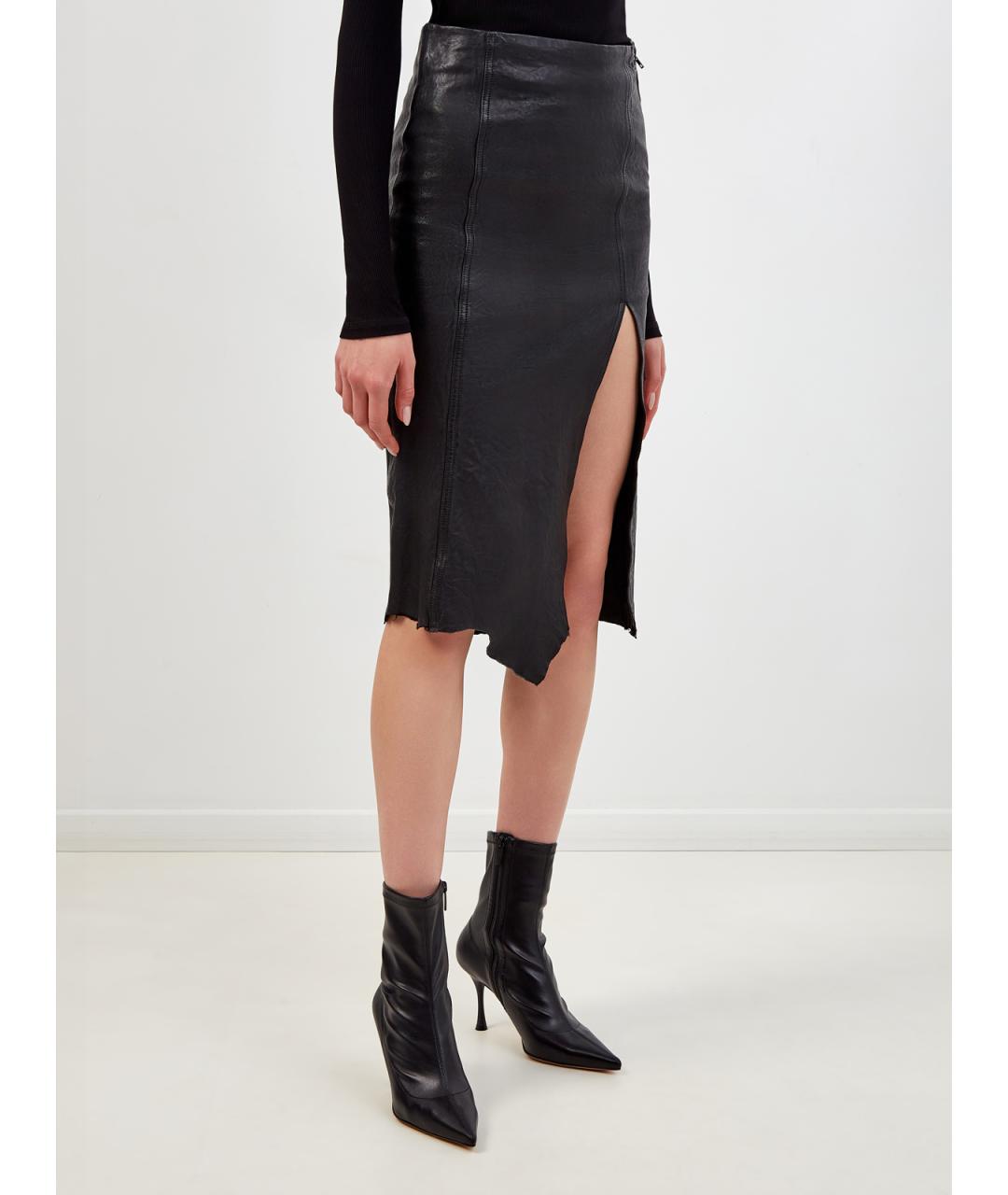 DIESEL Черная кожаная юбка миди, фото 3