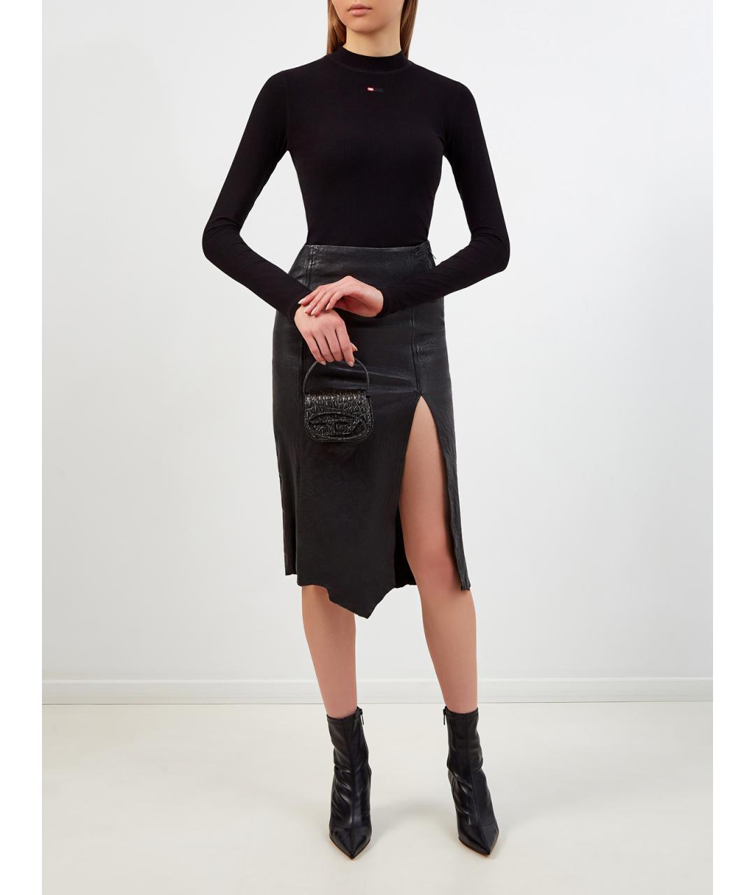 DIESEL Черная кожаная юбка миди, фото 2