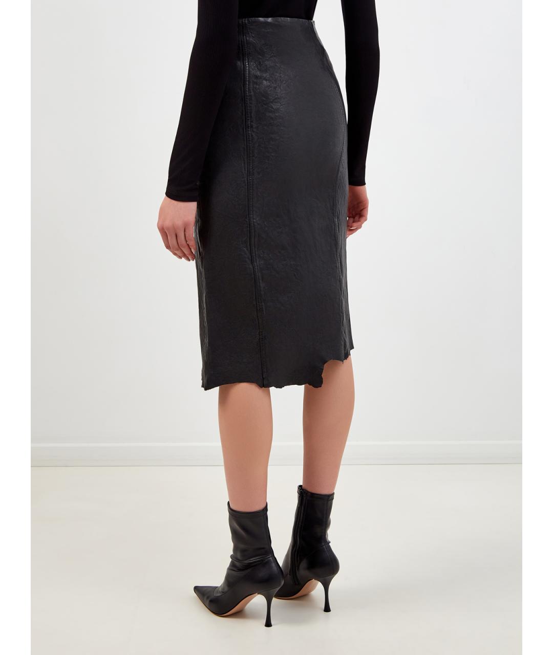 DIESEL Черная кожаная юбка миди, фото 4