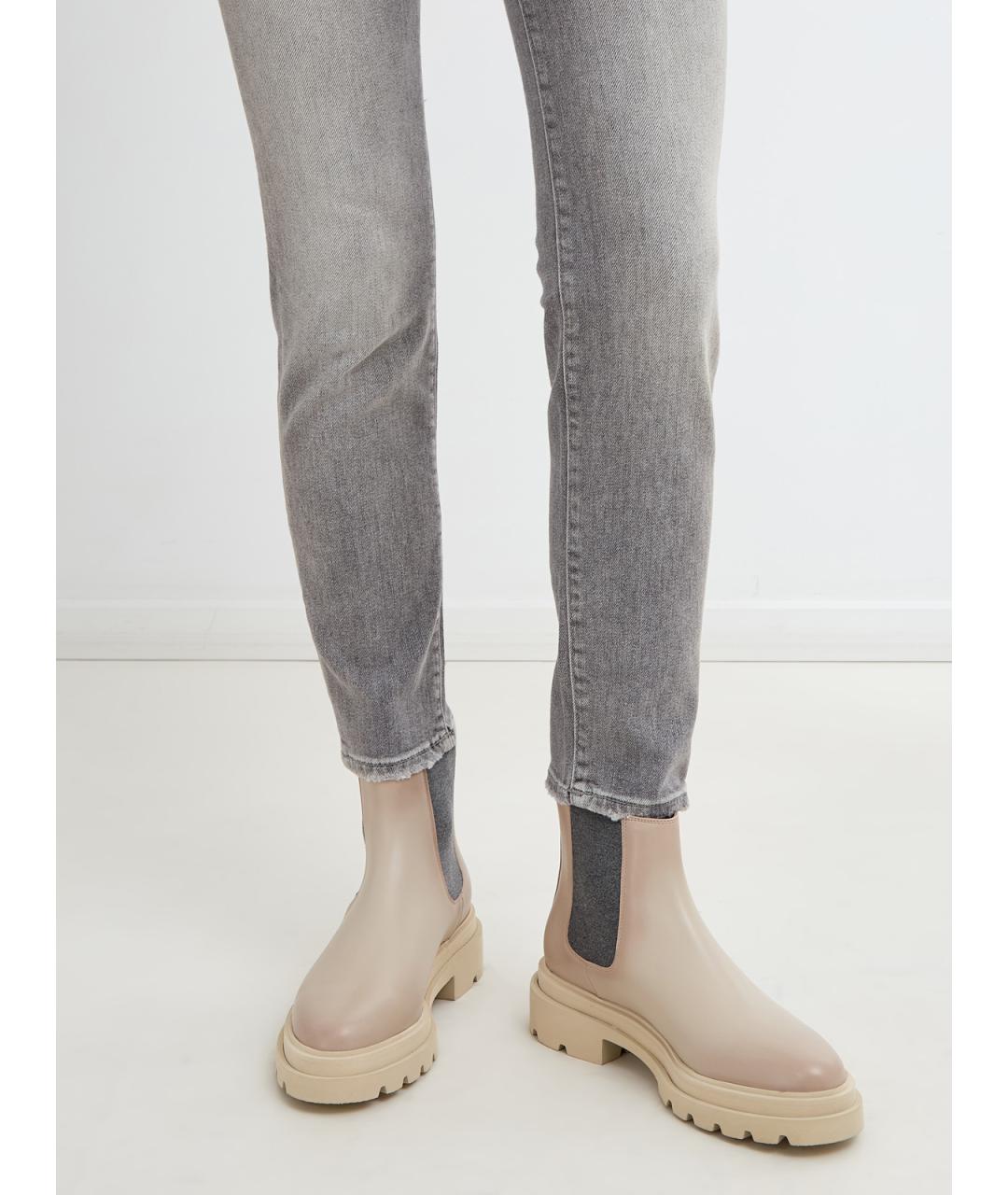 SANTONI Бежевые кожаные ботинки, фото 2