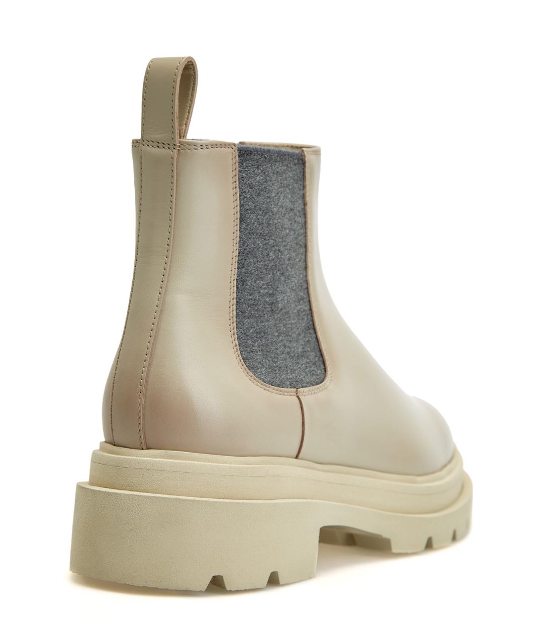 SANTONI Бежевые кожаные ботинки, фото 4