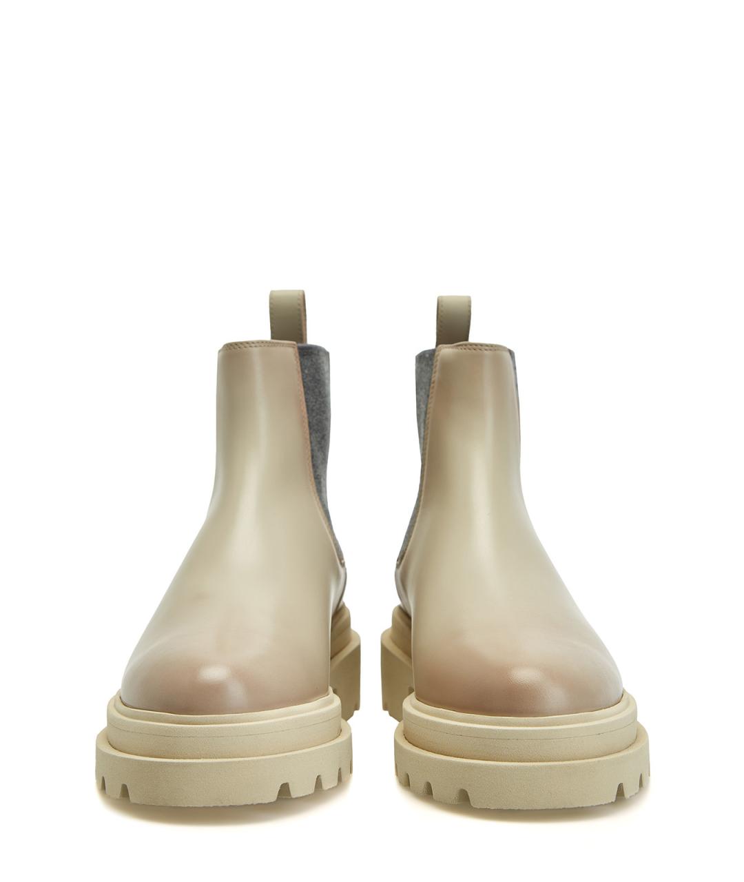 SANTONI Бежевые кожаные ботинки, фото 5