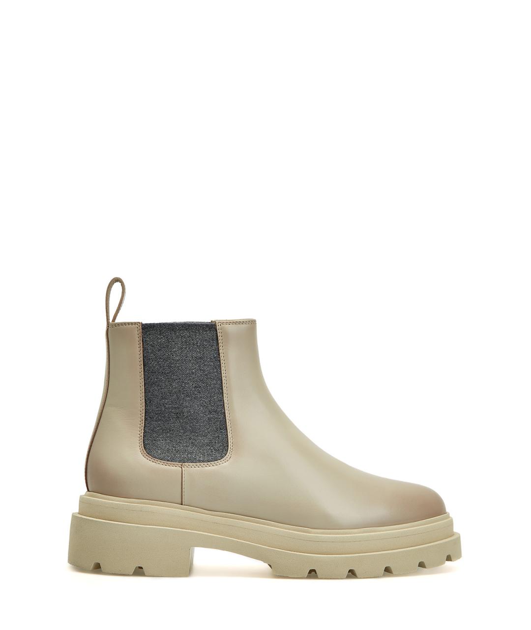 SANTONI Бежевые кожаные ботинки, фото 7