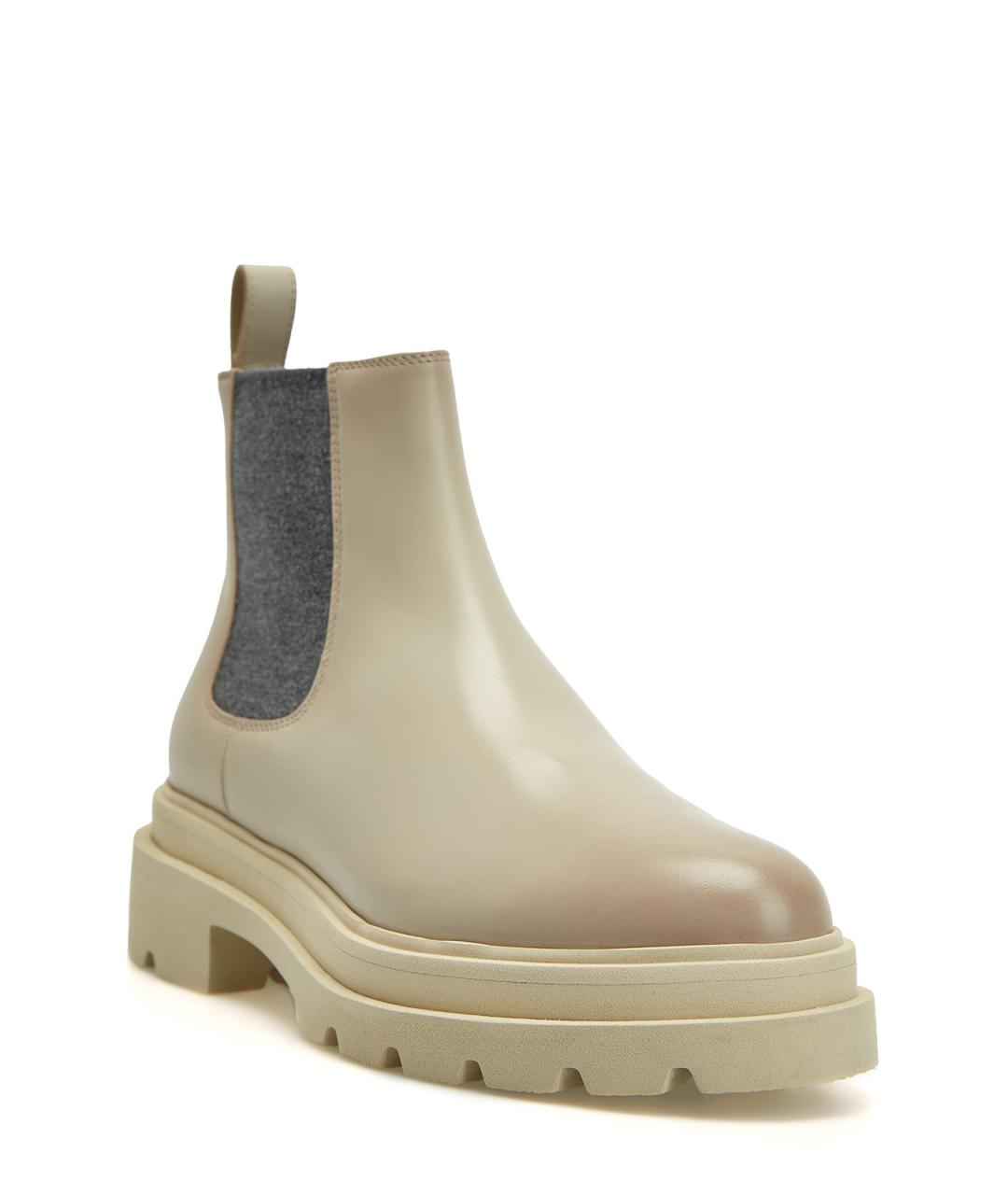 SANTONI Бежевые кожаные ботинки, фото 3