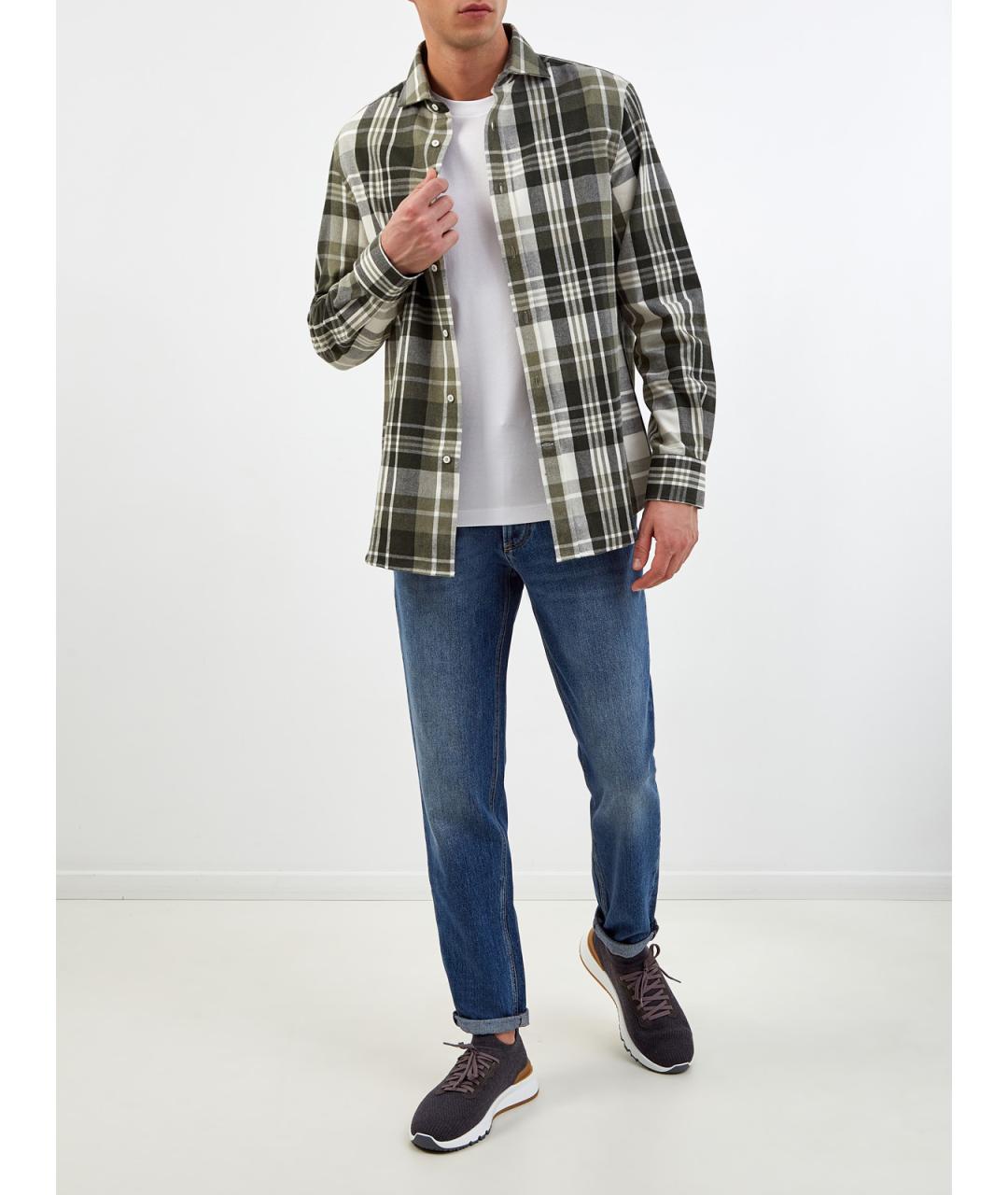 BRUNELLO CUCINELLI Зеленая хлопковая кэжуал рубашка, фото 2