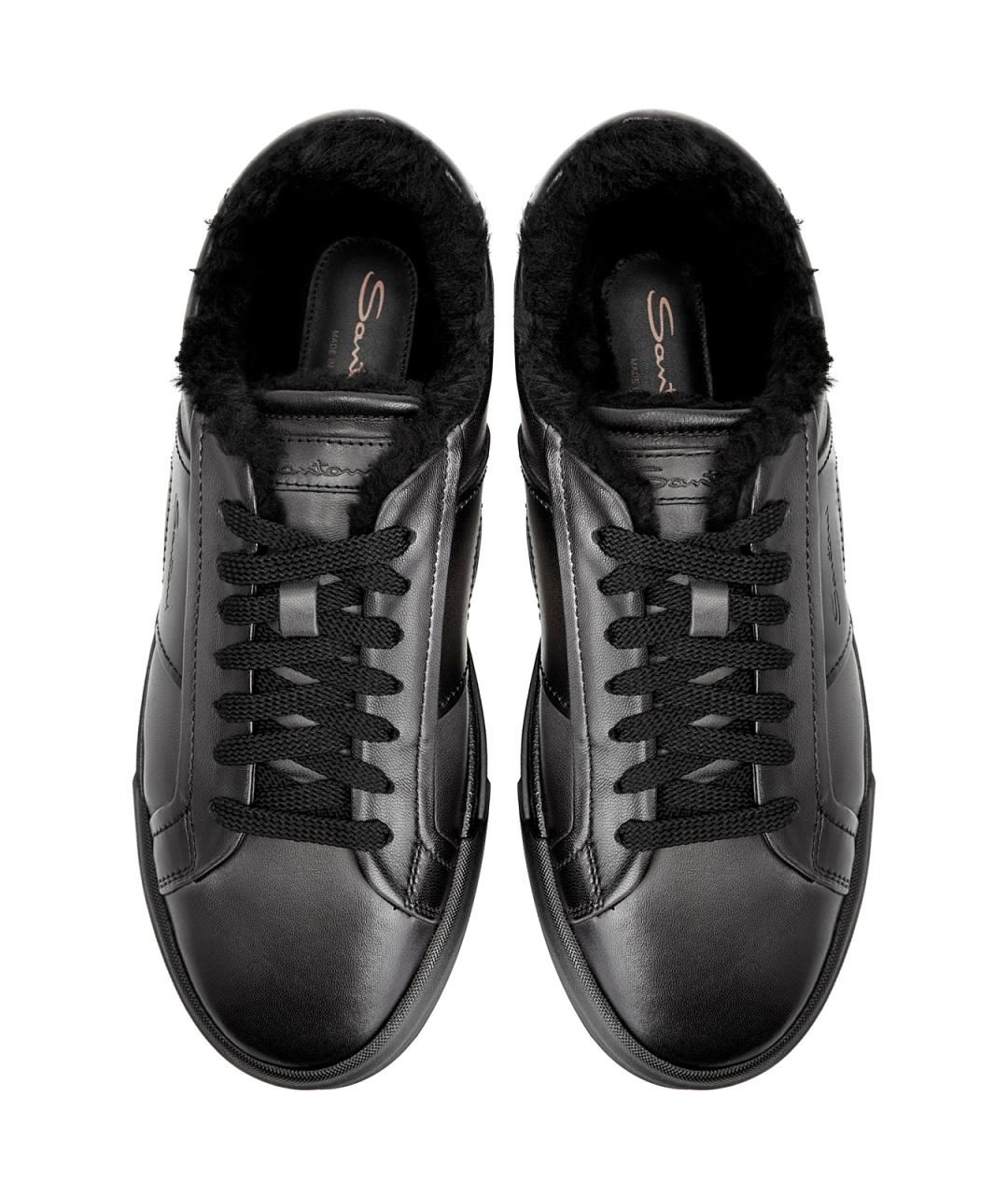 SANTONI Черные кожаные низкие кроссовки / кеды, фото 5
